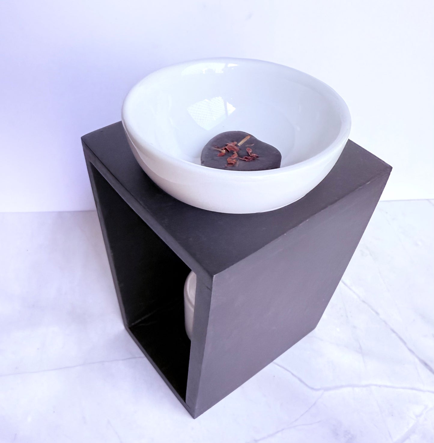 Hank - Black Wood + Gloss White Ceramics Wax Melter