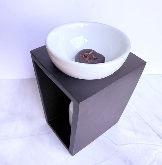 Hank - Black Wood + Gloss White Ceramics Wax Melter
