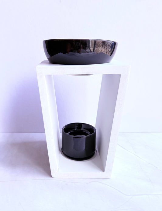 Hugo - White Wood + Gloss Black Ceramics Wax Melter